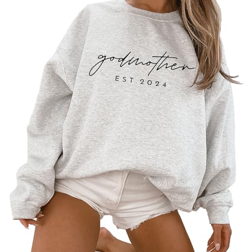 Personalized Godmother Est Sweatshirt - Cute Script Godparent Proposal Gift - Custom Gifts For Women - Sister Aunt Best Friend Godmother Sweater - Unisex Graphic Sweatshirt White3