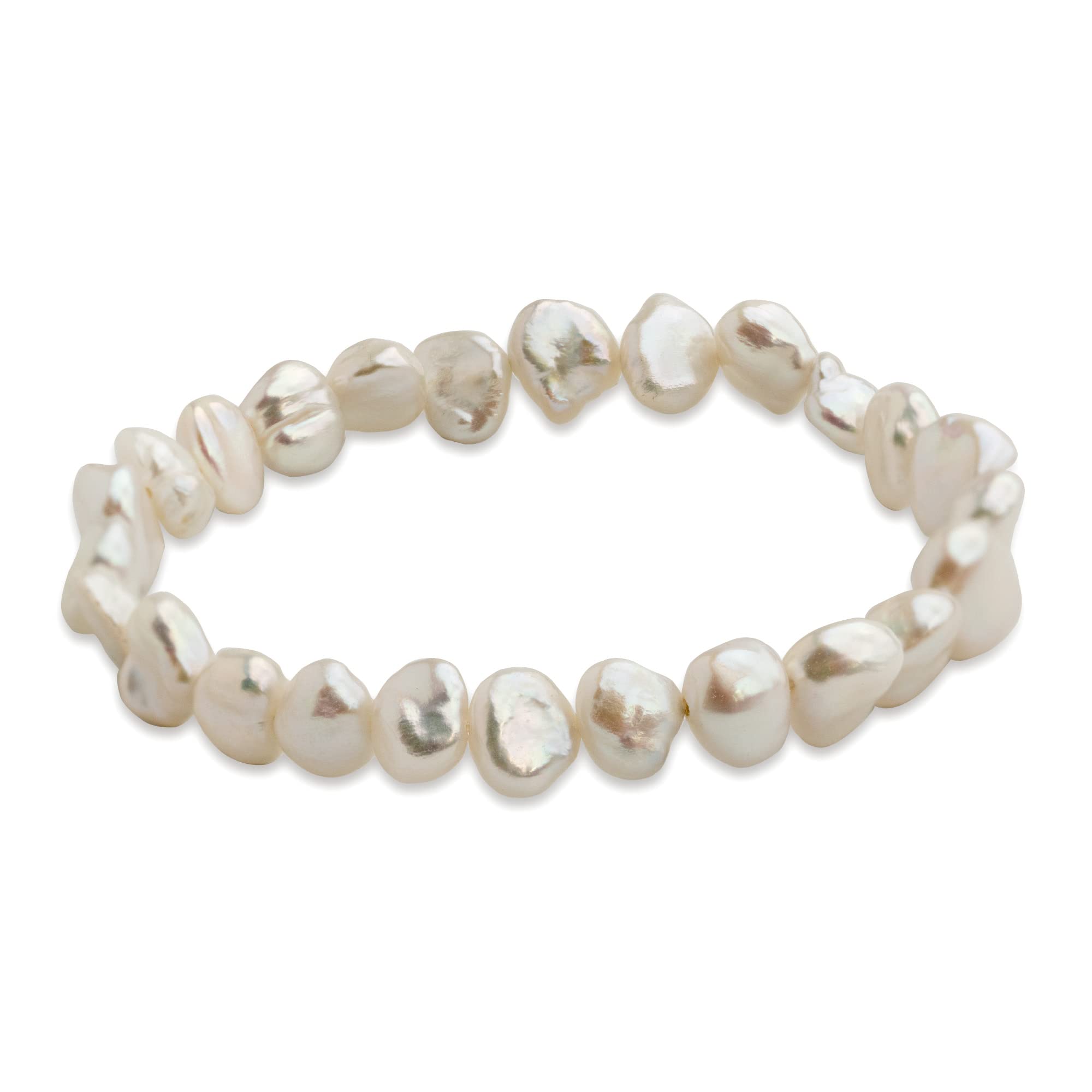 Secret & You Bracciale da Donna con Perle Naturali d'Acqua Dolce coltivate Barocca Keshi Colori Naturali - Bracciale Elastico di 18 cm.