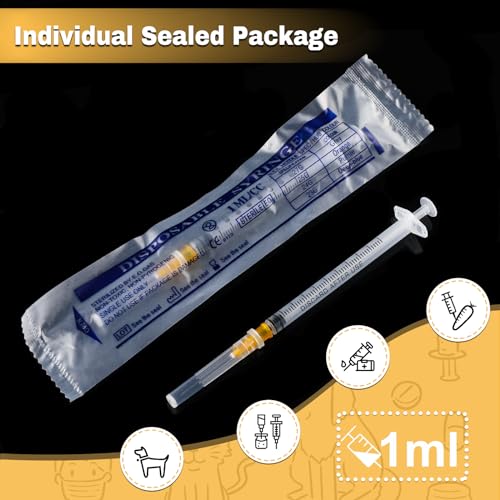 Image of 50 Pack 1ml Syringes with Needle-25Ga 1 Inch, Individually Sealed Packaging