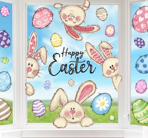 DIYDEC 6 Sheets Easter Window Clings Happy Easter...