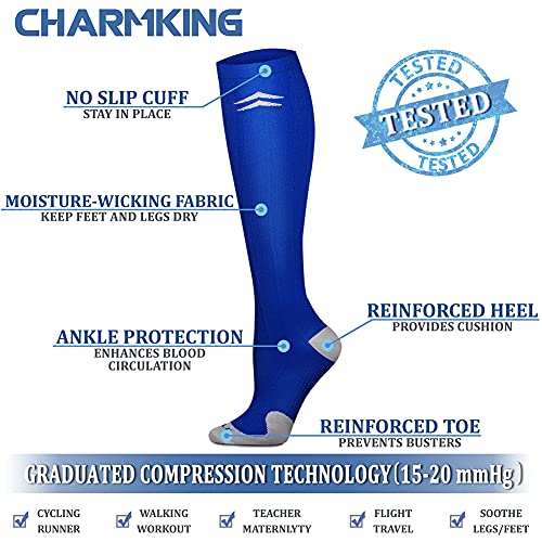 Image of CHARMKING Compression Socks 15-20 mmHg is BEST Graduated Athletic & Medical for Men & Women Running, Travel, Nurses, Pregnant - Boost Performance, Blood Circulation & Recovery(Small /Medium,Assorted16)