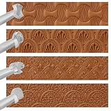 herramientas para repujado de cuero argentina Patrones versátiles: presenta cuatro diseños de sellos diferentes con texturas claras y profundas y hermosos patrones. Perfecto para agregar detalles únicos y profesionales a carteras, cinturones, bolsos, diarios y diversos proyectos de marroquinería.