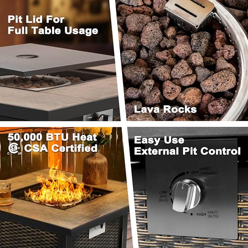 30” Propane Fire Pit Table for Outdoor Patio - Black with Gold Edge