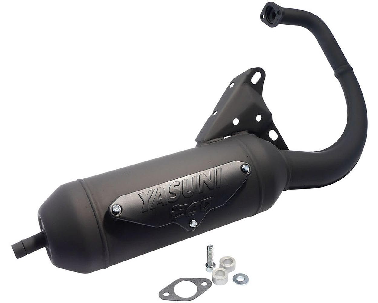Pot d'échappement YASUNI Eco - MBK Booster Naked 50 | Minarelli vertical, acier APO-2, homologué route; compatible avec Aprilia Amico GL Sport, SR 50; compatible avec Yamaha Stunt