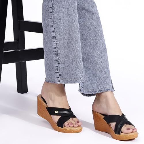 Image of TRASE Heel Luxe Wedge Heels For Women - Wedge Sandals For Women Stylish - Women Fashion Cross Strap Sandals - Comfortable Women Heels Wedges - Wedges Women