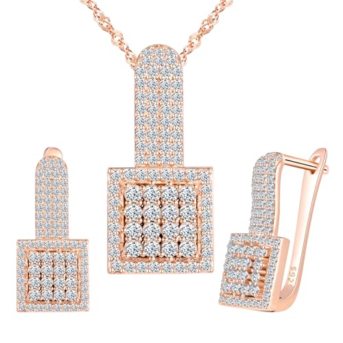 Juego de joyas de plata esterlina 925 con circonita brillante para mujer