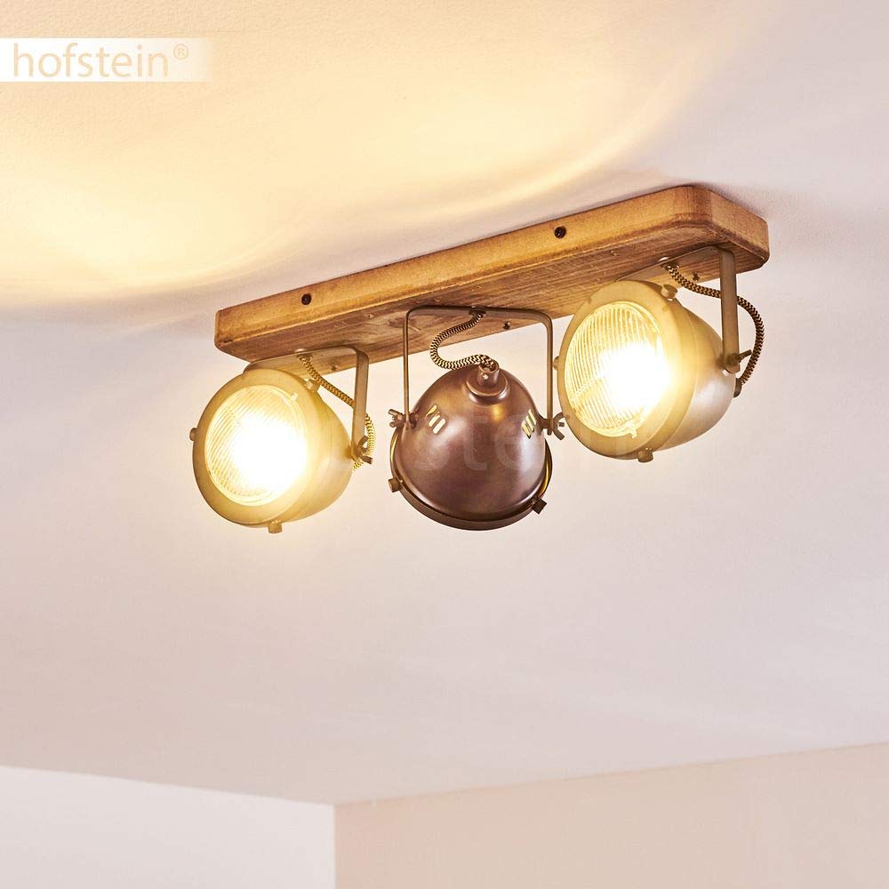 Lampada a soffitto Svanfolk, lampada a soffitto in metallo/legno in zinco/natura, 2 luci, con faretti orientabili, 2 x attacco E14, design retro/vinatge, senza lampadina/e