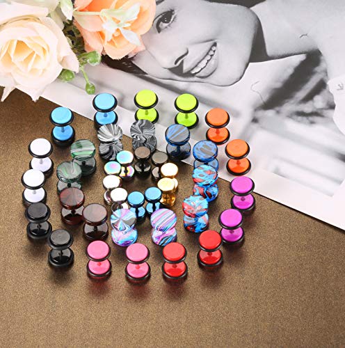 Sailimue 19 Pairs Stainless Steel Men Earrings Studs Ear Piercing Plugs Tunnel Screw Design Fake Gauges Earrings Flat Back Stud Earring Set For Men Women #TOP4