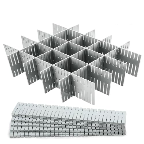 KHOMEMMM 16Pcs Drawer Dividers Organizers Adjustable Drawer Organizer Kitchen Tidying DIY Storage Organizer Separator for Socks Underwear Lingerie Makeup Bedroom Office Storage (Grey 16Pcs)