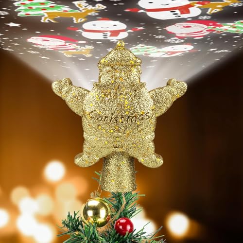 AILOXIN クリスマス ツリートップ サンタ型 プロジェクターライト 回転式 ツリーライト 室内投影ランプ 雪・星・雪だるま 等投影可能 交換フィルム5枚付き 投影距離4m ケーブル長3m USB式