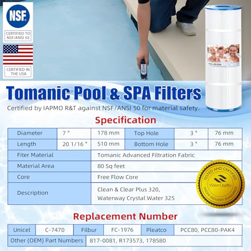 4 Pack Pool Filter Cartridge Compatible with Clean & Clear Plus 320, Pentair CCP320, Waterway Crystal Water 325, Pleatco Advanced PCC80, Filbur FC-1976, C-7470, 178580-Certified with NSF50(80 Sq.ft)