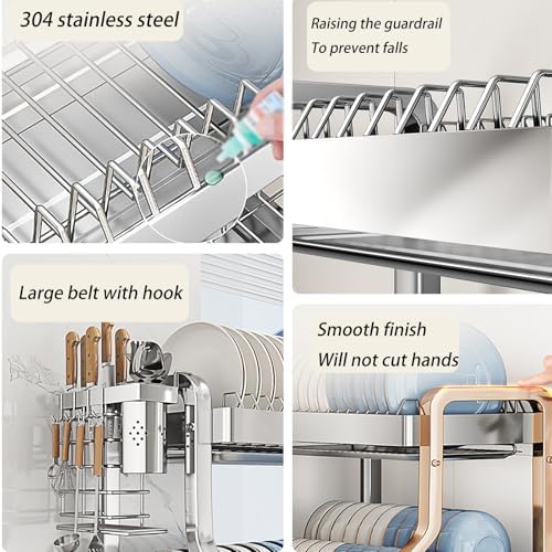 Stainless Steel Pull-Out Dish Rack Under-Sink Organizer, Slide-Out Cabinet Shelf for Cups, Plates & Bowls, Space-Saving Dish Drainer with Drip Tray for Kitchen Storage Solution