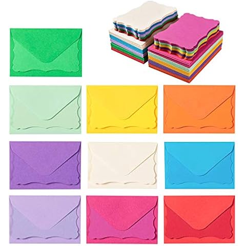 100 Pack Mini Envelopes with Colorful Blank Note Cards Small Self-Adhesive Envelopes Small Business Card Envelopes(4 x 2.7 Inches, 10 Colors) (Multicolored) Cover