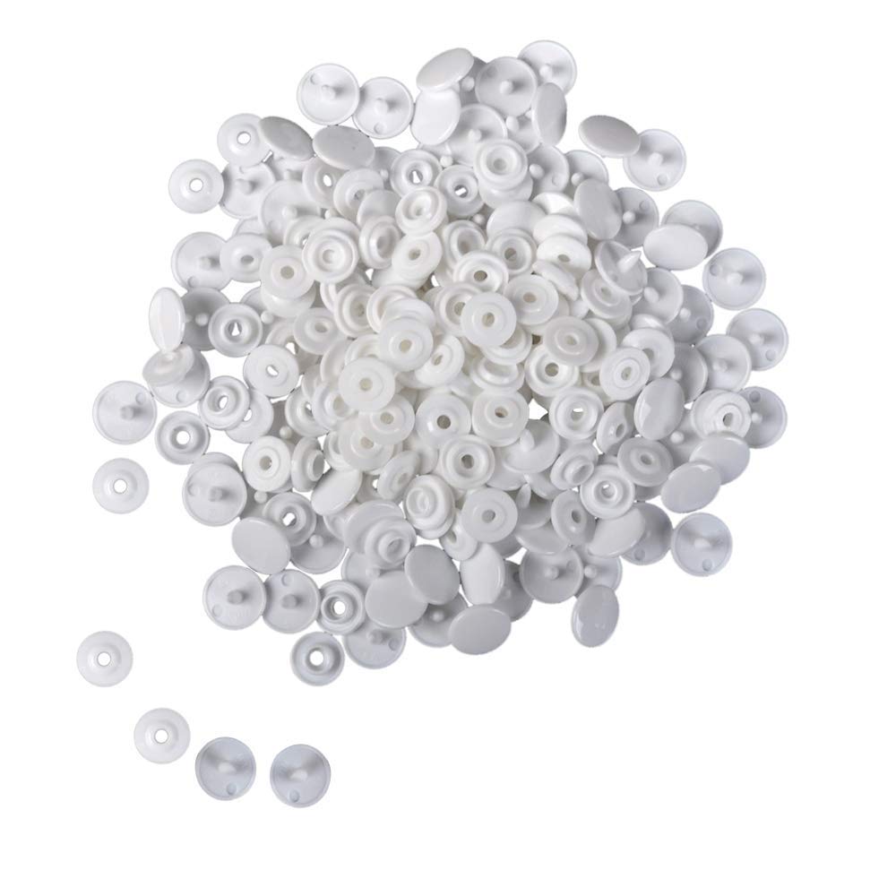 Trimming Shop White Genuine KAM Snaps T3 (Size 16) Plastic Resin Buttons Snap Fastener Press Studs for Woollen Clothing, Kids Wear, Diapers, Bibs, DIY Craft Projects, 100pcs