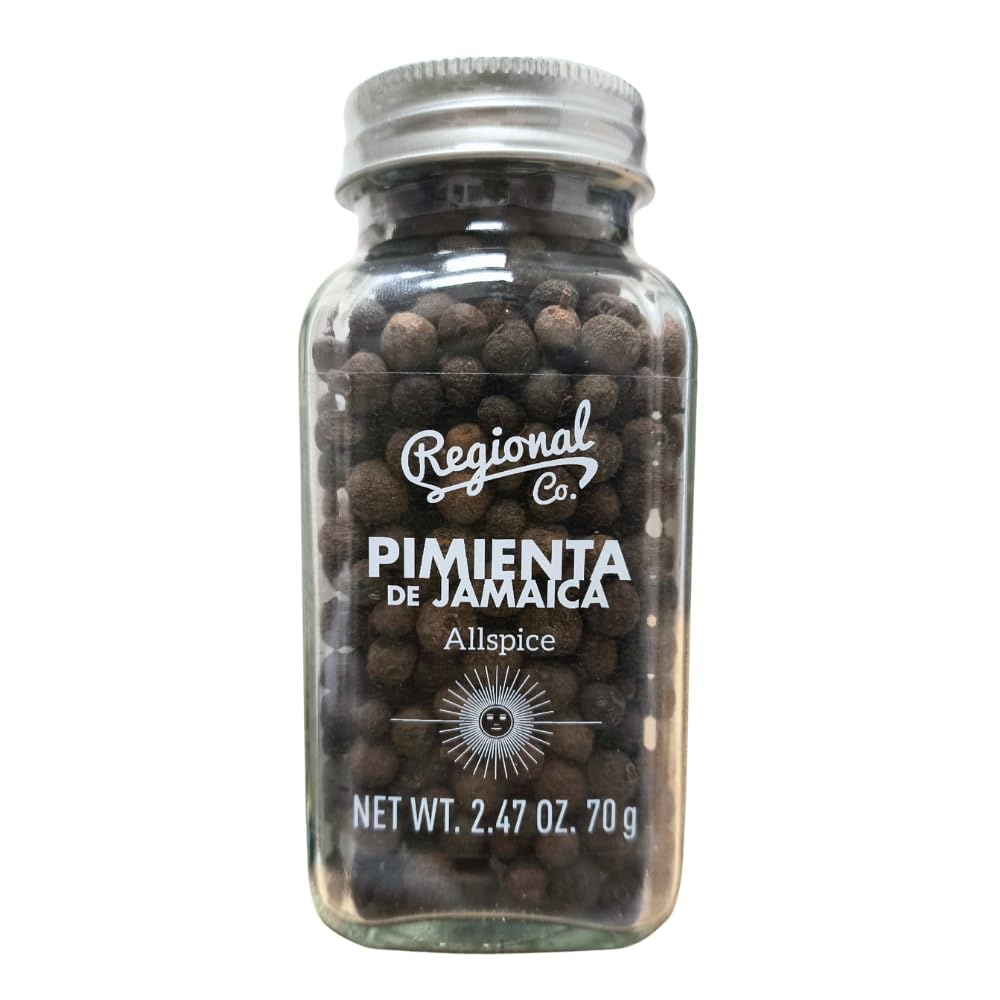 Pimienta Negra de Jamaica en Grano 70 Gr | Regional Co - Tarro de Cristal para Encurtidos, Escabeche, Salsas y Verduras