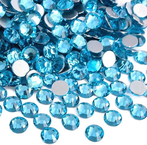 Image of 144pcs Nail Gems and Rhinestones Embellishments Flat Back Rhinestones for Bedazzling Sparkles for Crafts Tooth Gem Kit 0.31 inch 8mm SS40 Aquamarine