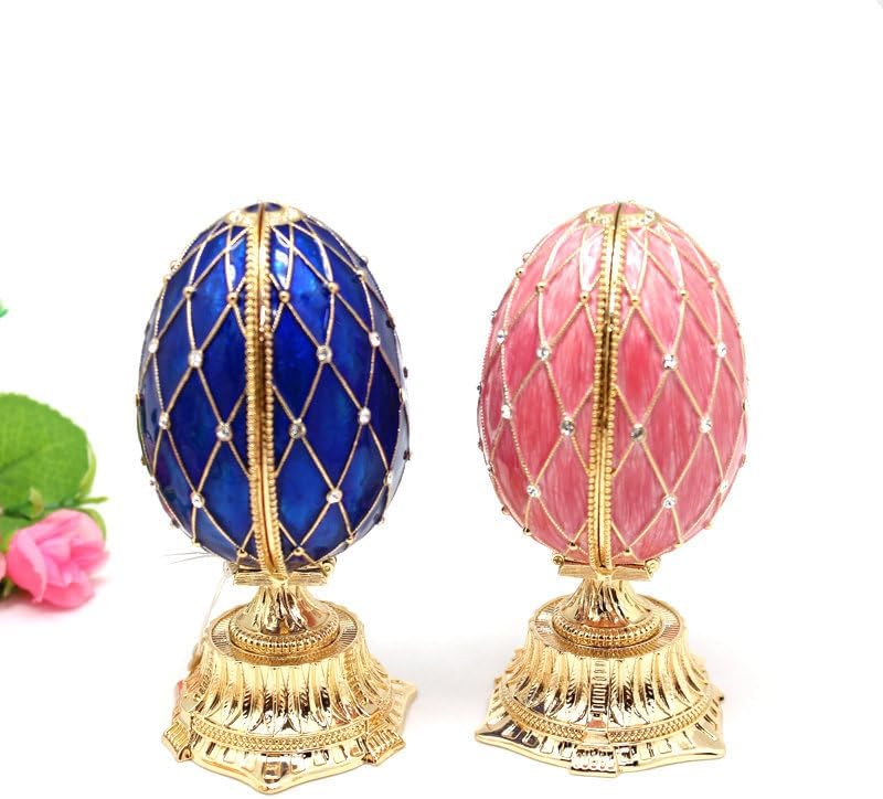 Hand Painted Easter Egg Style Decorative Enamel Trinket Box Russian Egg Figurine Collectible Jewelry Box Pink with Clock 4.48 Inches image 5