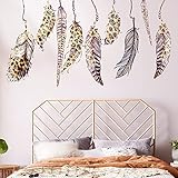 VePret 9 Pcs Leopard Feathers Wall Decals Peel and Stick, Large Vintage Cheetah Feather Vinyl Wall S