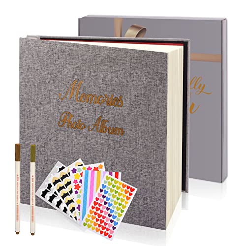 Photo Album Scrapbook Self Adhesive 60 Pages Christmas Birthday Gifts for Family Women Men Linen Magnetic Scrap Book Holds 3Ã—5 4Ã—6 5Ã—7 6Ã—8 8Ã—10 Photos for Wedding Travel Vacation with 2 Metallic Pens