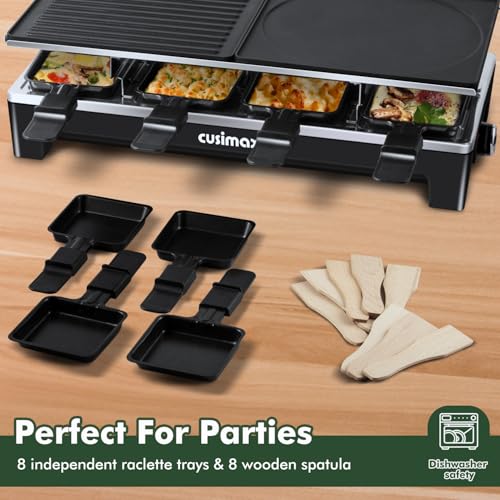 CUSIMAX Raclette Grill, Electric Grill, Reversible 2 in 1 Non-stick Grill & Griddle Plates, Portable Korean Grill with 8 Paddles & Shovels, Black New Model