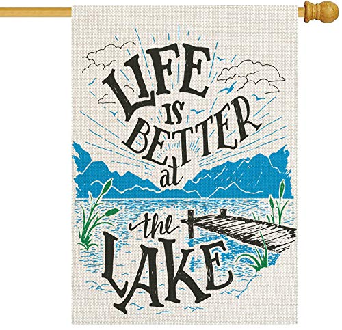 Pingpi PINP-GDFG-B1191 Lake House Quote Burlap House Flag cover