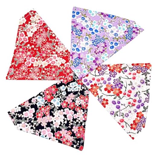 PET SHOW 4 Pack Cherry Blossoms Dog Bandanas for Medium Dogs