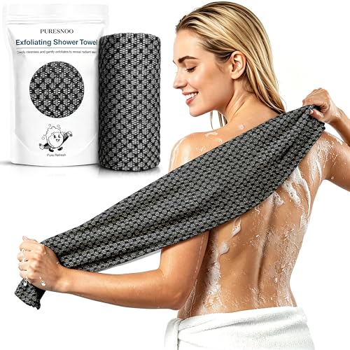 Vzvvzp Blissal Exfoliating Towel Silver Ion Infused Bath Washcloth for Shower Durable Body & Back Scrubber for All Skin Types Deep Cleansing Quick-Dry 45-Inch Large Size Black(1 Pack)