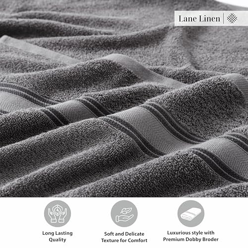 Image of LANE LINEN 100% Cotton 4 Pack Bath Towels Set (30 inchx60 inch) - Zero Twist, Large Cotton Towels for Bathroom - Quick Dry, Soft & Absorbent Bath Towel Set - Remains Soft After Multiple Washes - Cool Grey