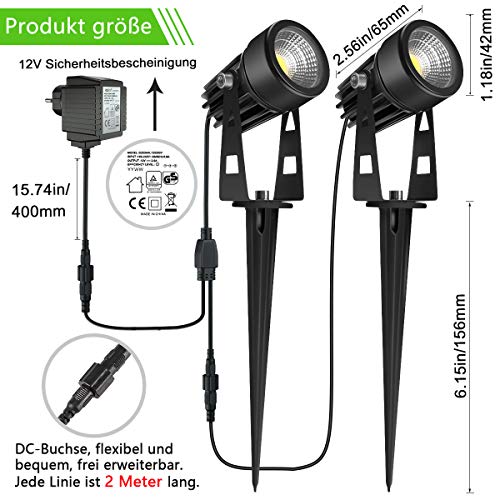 Gartenbeleuchtung B-right 6 in 1 Gartenleuchte mit Erdspieß, 6er Set 3W Gartenstrahler mit Stecker, Gartenlicht Gartenlampe mit Kabel, 1800 Lumen, IP65 Wasserdicht Rasenstrahler Rasenlicht für Außen - 6