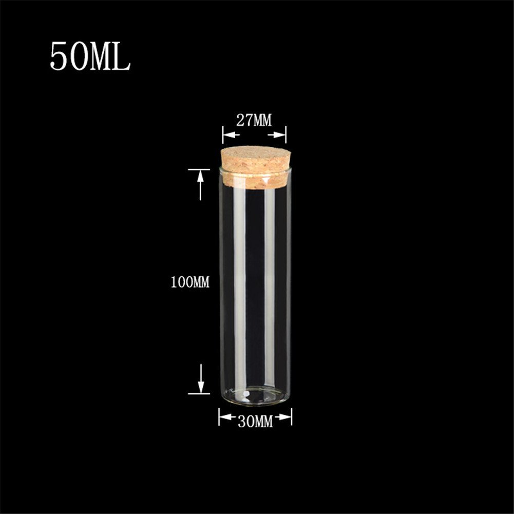 Flaschen, aus Glas, Reagenzglas, transparent, mit Korken, Fassungsvermögen von 15 ml bis 110 ml, Außendurchmesser 30 mm, 12 oder 50 Stück, Holz Glas, durchsichtig, 50ml