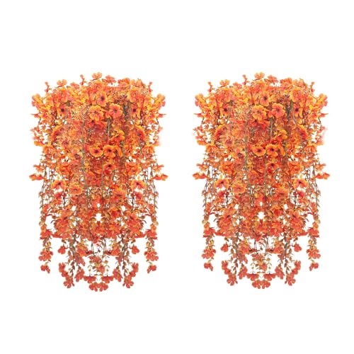 WVWMYM 4 Stück Kunstblumen Herbst, Kunstblumen Herbstdeko, Herbstblumen Künstlich, UV-Beständige Hängekörbe, Herbst Dekoration für Außenbereiche Gärten Veranden Pflanzkübel Wände Innenräume (Orange)