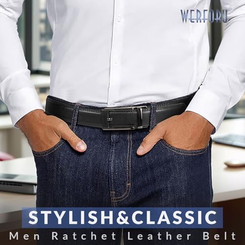 WERFORU Men Dress Belt Men Leather Belt Adjustable Leather Belt-Black Ratchet Belt for Dress and Casual4