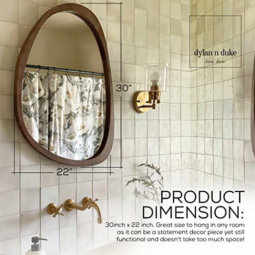 Irregular Wood Frame Boho Mirror - Large Wall Mounted Accent, Asymmetrical, Modern Aesthetic Wall Decor for Bedroom, Entryway, Living Room, Bathroom (Brown) - Image 3