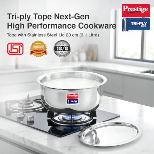 Image of Prestige 20cm /3.1L Tri-Ply Stainless Steel Tope with Lid|Gas and Induction Compatible| Even Heat Distribution|Strong and Durable| 5 Years Warranty