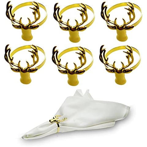 Kalopro Gold Napkin Rings Set of 6.Christmas Deer Napkin Holder Rings,Table Decoration Napkin Ring, Holder Napkin Rings Dining Restaurant Holiday Christmas,Thanksgiving(Gold Deer) … Cover