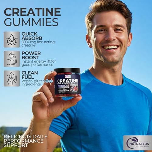 Image of Creatine Monohydrate Gummies 8000mg per Serving for Men & Women - Creatine Gummies with BCAA, Taurine, L-Carnitine & Vitamin B12 - Made in USA, Vegan, Gluten Free, Berry Flavor, 120 Count