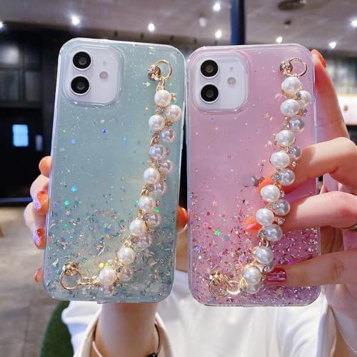Coque pailletée iPhone avec chaîne perles violette, le cadeau idéal - 5