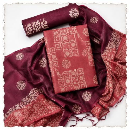 Image of HAIDER ALI AND SONS Women's Cotton Silk Batik Print Unstitched Salwar Suit Dress Material with Dupatta | Bhagalpuri Handloom Fabric | Casual, Office & Festival Wear