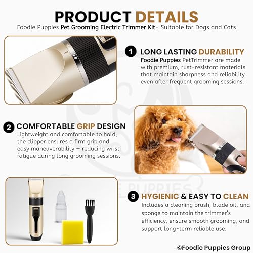 Image of Foodie Puppies Rechargeable Cordless Electric Hair Trimmer Grooming Set, Professional Dog Hair Trimmer Long Short Hair Shaver for Small, Medium & Large Dogs, Cats (Trimmer Kit)