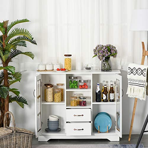 image for HOMCOM Modern Sideboard Storage Console Cabinet with Glass Door and Dr