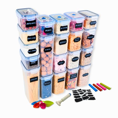 ARZON MARKET Botes Cocina Almacenaje- Recipientes Herméticos para Alimentos, accesorios vacío, Organizador Cocina (PP transparente, 20 uds. (2 x 2.8L, 4 x 2.0L, 6 x 1.4L y 8 x 0.8L))