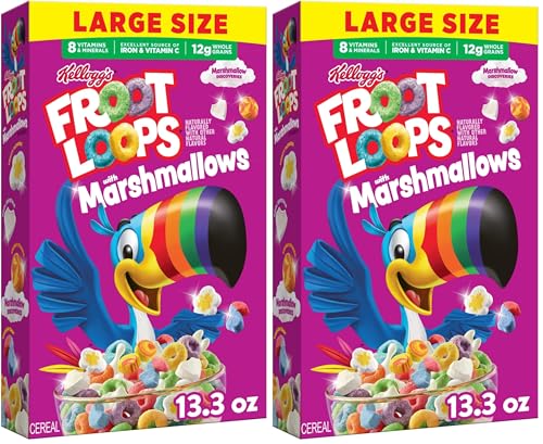 Kellogg's Froot Loops with Marshmallows Breakfast Cereal, 12g Whole Grain, Large Size, 13.3 oz (Pack...