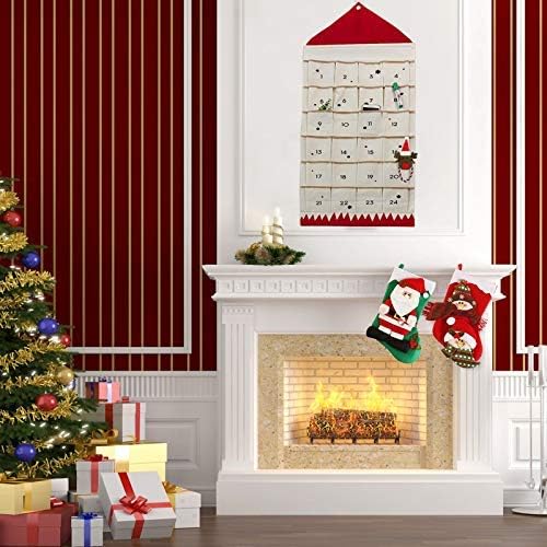 Miniatura 7 de JapanAmStore - Calendario de Adviento navideño con bolsillos, bolsa para colgar en la pared para el hogar, decoración de cuenta regresiva de Navidad