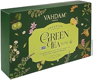VAHDAM, Christmas Gifts - Green Tea Variety Sampler Pack (8 Flavors, 10 Tea Bags Each) Assorted Green Tea Gift Sets- Lemon Ginger Tea, Chamomile Tea, Moringa Tea | Tea Variety Sampler Gift Box
