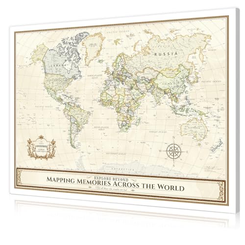 Image of DECORARTS - Oversized Colorful World Map Art Canvas Wall Art, Extra Large Classic Maps for Wall Decor, Gallery Statement, Hand-Stretched Giclee Print, Handcrafted in USA, 40x30''
