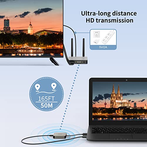 Image of Wireless HDMI Transmitter and Receiver 4K, Wireless HDMI Adapter Plug & Play 2.4 /5GHz Streaming Video /Audio from Laptop, PC to HDTV /Projector /Monitor