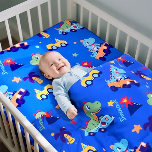 Image of Cloele Dinosaur Crib Bedding Sets for Boys-3 Piece Baby Bedding Set | Include Comforter Fitted Sheet Toddler Pillowcase,Nursery Bedding Set for Boys and Girls