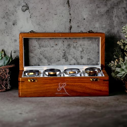 Royal Craft Expertise Wooden Watch Box Organizer – 4 Slot Luxury Rosewood Watch Case | Glass Top Wooden Timepiece Display Box | Unisex Watch Storage Organizer for Men