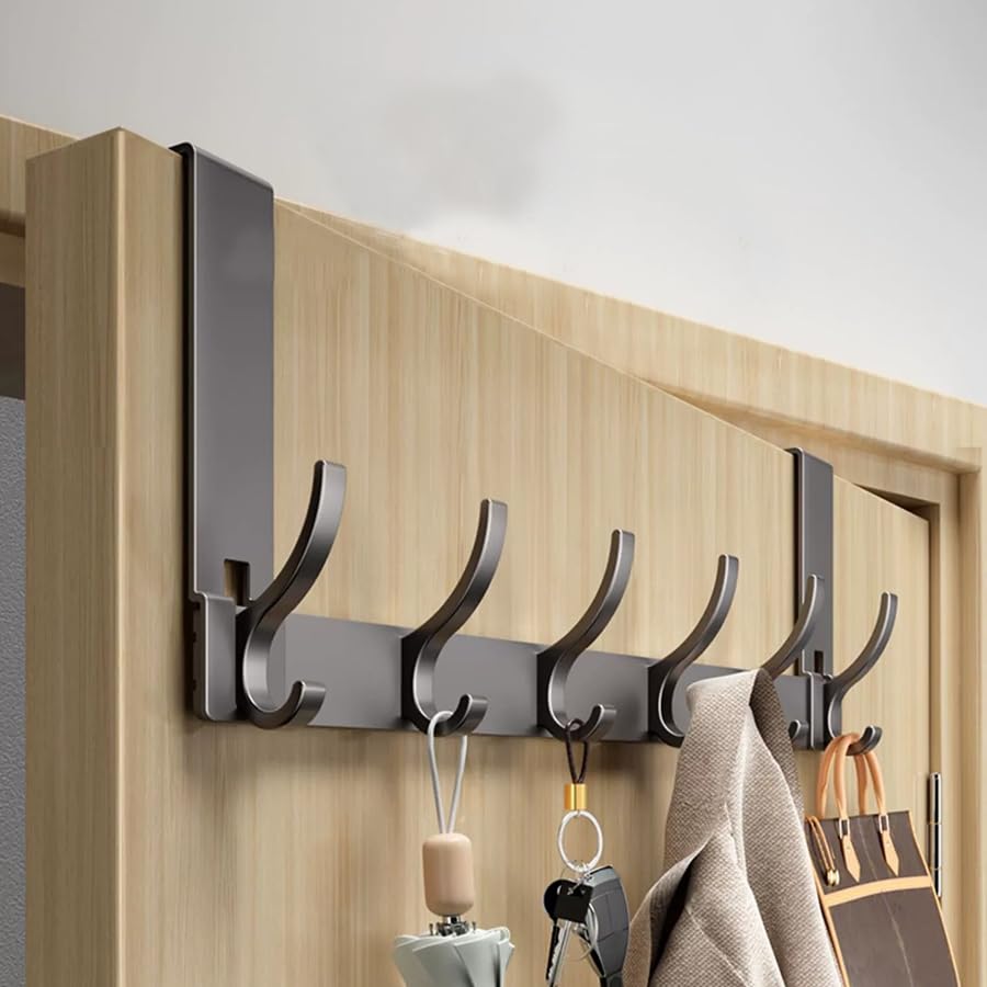 Over The Door Hooks 12-Hook Door Hanger Organizer for Bathroom & Bedroom Heavy Duty Over Door Towel Rack Coat Hat Bag Hanger with Rust-Resistant Hooks Space-Saving Home Storage Solution