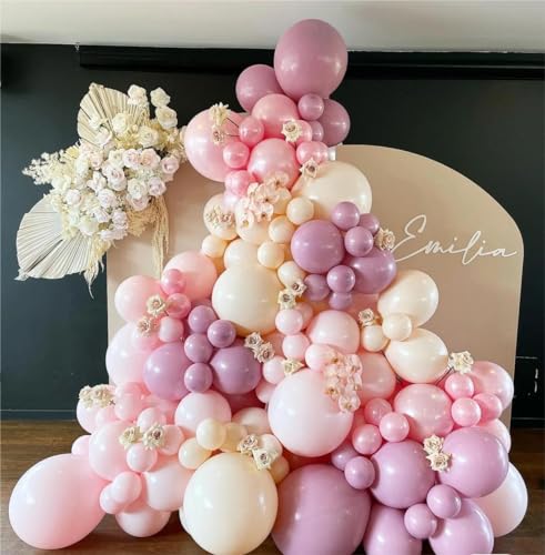 Image of MEBAY Retro Rose Baby Pink Champagne White Sand Balloons Garland Arch Kit, 146Pcs Latex Balloons Different Sizes 18 12 10 5 Inch for Party Decorations, Wedding Backdrop, Birthday, Graduation